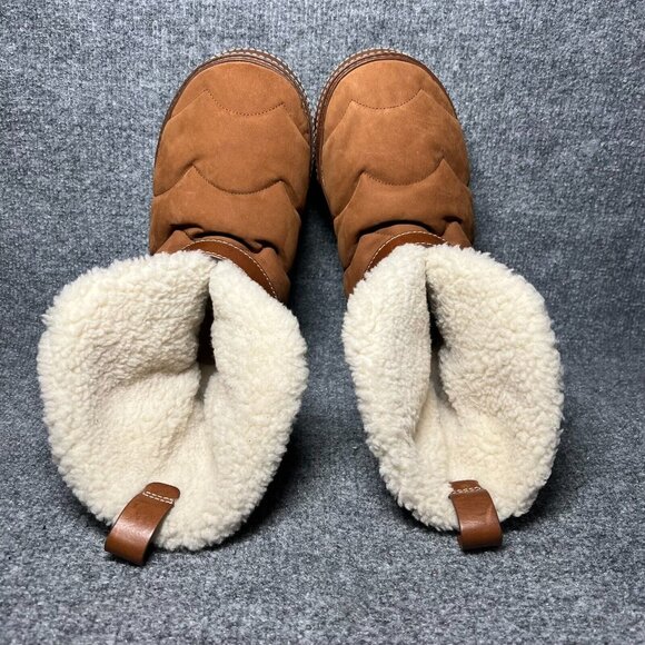 Chloe Maxie Shearling Fur Lined Brown Tan Snow Boots Fold Down Size 36 / US 6 - Picture 5 of 11